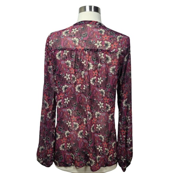 Hollister Floral Sheer Chiffon Boho Blouse Size Small Long Sleeve Peasant Top - Picture 5 of 8